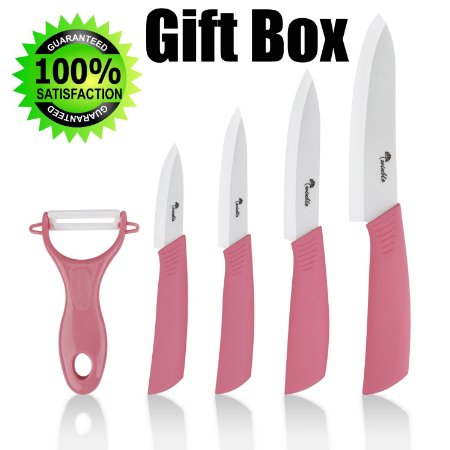 [Pink Kitchen]Winblo Ultra Sharp Kitchen Ceramic Cutlery Knife Set - Fruit Peeler - 9pc Set,Pink,Magnetic Gift Box