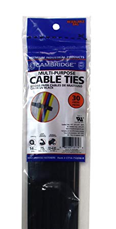 Cambridge Cable Ties 14" 75 Lbs 30 Pcs, Standard Duty, UV Black