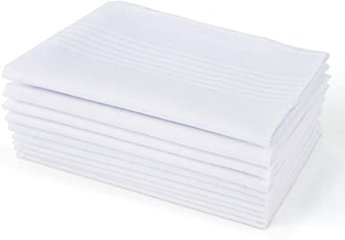 Men's Handkerchiefs,100% Cotton,White Hankie, Pack of 12 Pieces