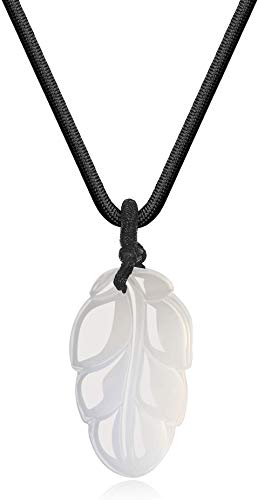 COAI Womens White Agate Stone Leaf Pendant Necklace