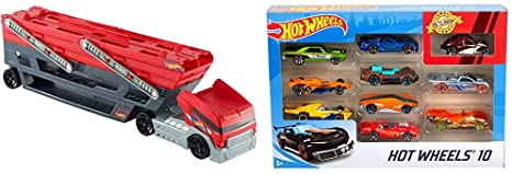 Hot Wheels Mega Hauler Truck & 10 Car Pack, Styles May Vary