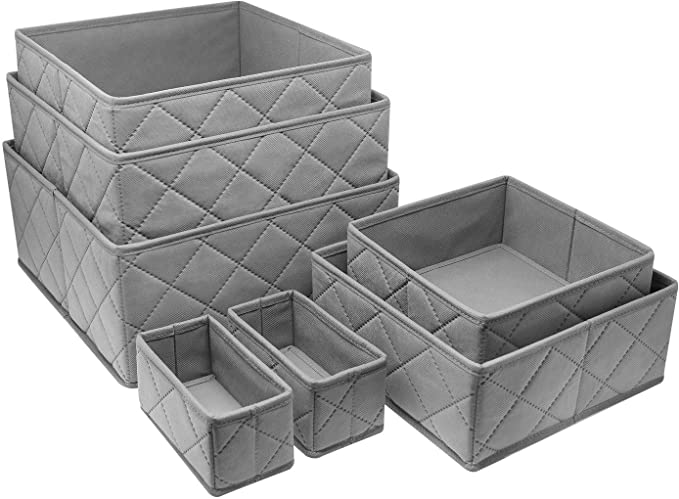 Sorbus 7-Piece Storage Basket Bin for Dresser, Drawer, Shelf & Cloth Closet Organizer Set, Foldable, Stackable, Great Organization for Bedroom Home, Bathroom, Office (Set of 7, Gray)