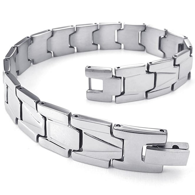 KONOV Mens Stainless Steel Bracelet, Classic Link Wrist, Silver