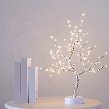 GWOKWAI LED Cherry Blossom Tree Lights, Warm White Pearl Desk Lamp Twinkle Star Bonsai Tree Lights Tabletop Decoration for Home Festival Party Wedding Christmas Decoration - Battery Powered