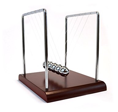 EISCO Labs Advanced Newton's Cradle with Red Wood Base, 4.3 g Ni Plated Steel Balls