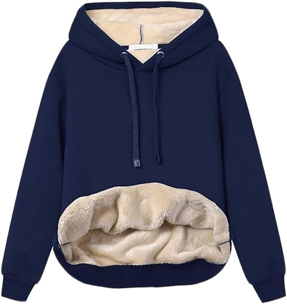 Haellun Womens Casual Winter Warm Fleece Sherpa Lined Pullover Hooded Sweatshirt