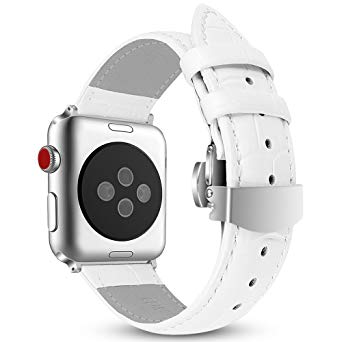 Fintie Leather Band for Apple Watch 40mm 38mm, Replacement Wrist Bands with Adjustable Butterfly Buckle Compatible with Apple Watch Series 4 Series 3 Series 2 Series 1 - White