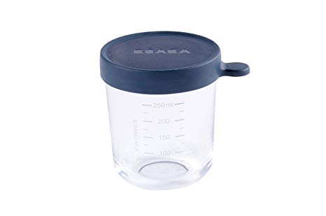 BEABA Glass and Silicone Baby Food Container with Airtight Lid, 8 oz (Blue)