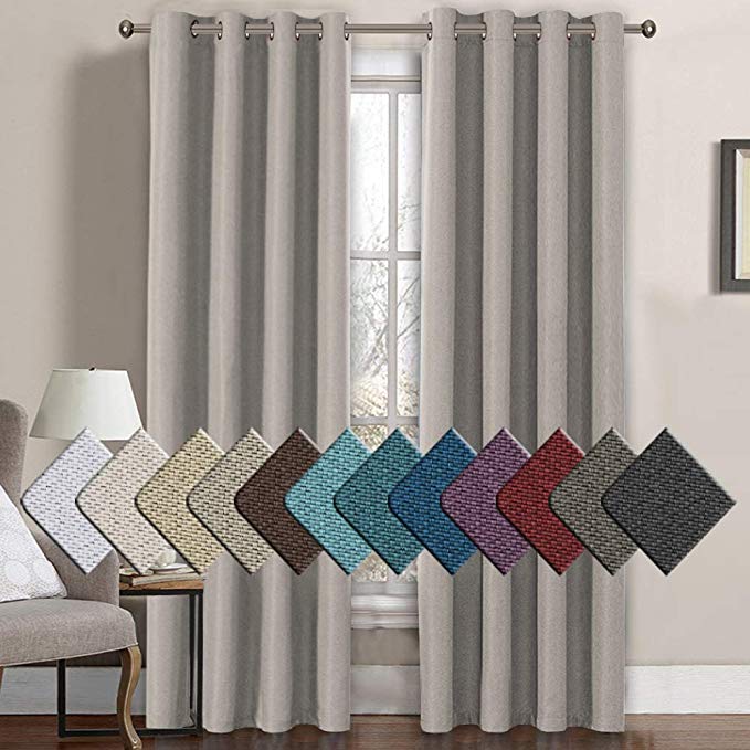 H.VERSAILTEX Window Treatment Grommet Faux Linen Curtains 96 Inches Long for Living Room Thermal Insulated Room Darkening Textured Linen Curtains for Bedroom 96 Inches, Taupe, 1 Panel