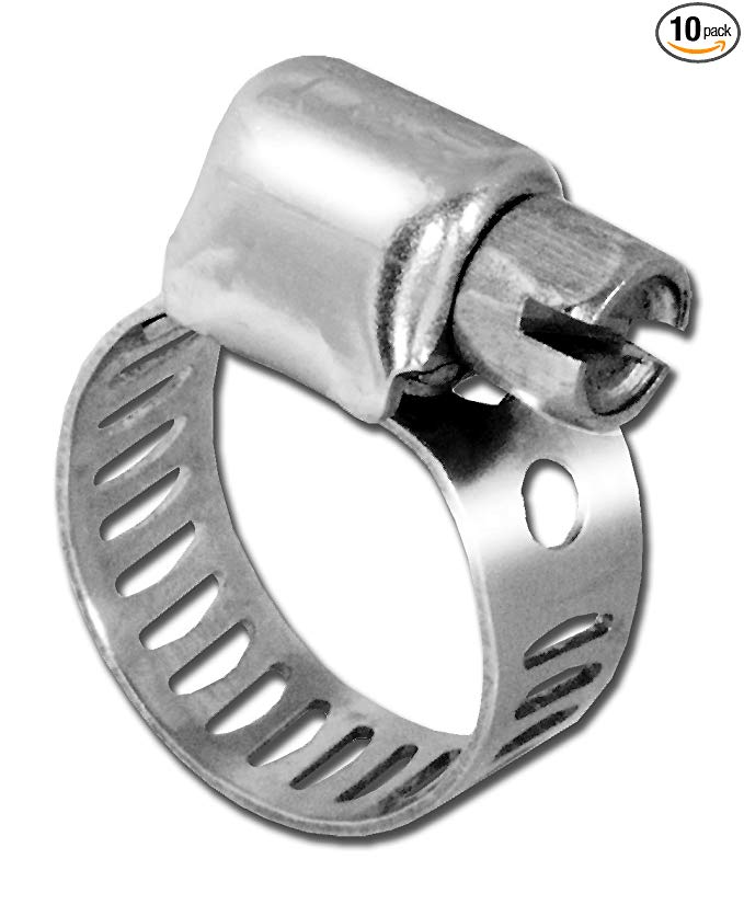 Pro Tie 33201 SAE Size 6 Range 7/16-Inch-11/16-Inch Mini All Stainless Hose Clamp, 10-Pack