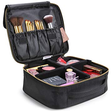 Lifewit Makeup Bag Case with Adjustable Dividers Travel Cosmetic Bag Organize Case with Brush Holders Black