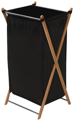Household Essentials X-Frame Laundry Hamper, Bamboo Frame with Black Canvas Bag