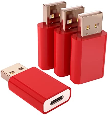 USB Male to USB-C Female Adapter Pack-4,USB Type C to Type-A Charger Cable Converter for Apple Watch Series 7 MagSafe Charger,iPhone 11 12 13 Pro Max,AirPods/iPad Air,Samsung Galaxy Note,Pixel 6 5,Red