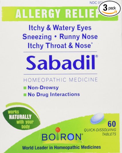 Boiron Homeopathic Medicine Sabadil Tablets for Hay Fever and Allergies, 60-Count Boxes (Pack of 3)