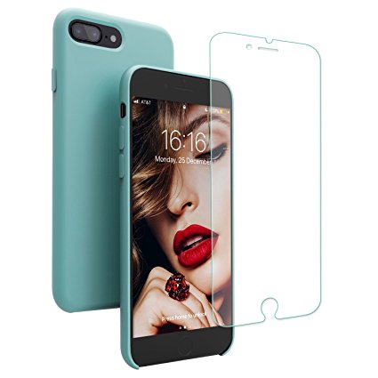 iPhone 8 Plus Case, iPhone 7 Plus Case, Jasbon Liquid Silicone Phone Case with Free Screen Protector Gel Rubber Shockproof Cover for Apple iPhone 8/7 Plus-Light Blue