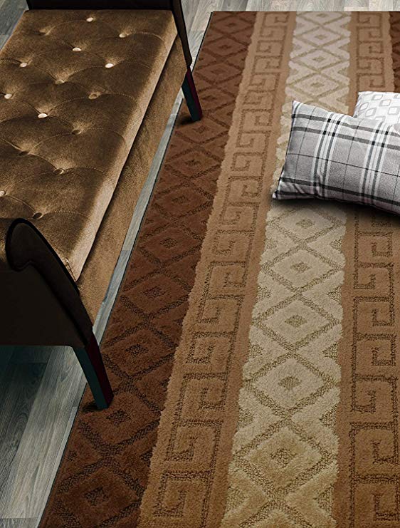 Custom Size Hallway Runner Rug, Slip Resistant, 26 Inch Wide X Your Choice of Length, Meander Brown, 26 Inch X 23 feet