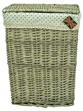east2eden Driftwood Lidded Linen Laundry Bin Storage Basket with Polka Dot Liner (Large)