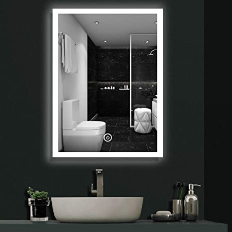 BREADEEP 28x20 Inch Bathroom Mirror with Led Lights, Wall Mounted Makeup Vanity Mirror with Touch Control, Vertical/Horizontal Mount, White/Warm White Light