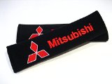 MITSUBISHI Exquisite Embroidered Badge Comfortable Seat Belt Shoulder Pad Cover Velcro Opening Black 1 Pair