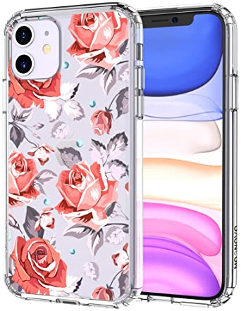 MOSNOVO iPhone 11 Case, Retro Floral Flower Roses Pattern Printed Clear Design Transparent Plastic Hard Back Case with TPU Bumper Protective Case Cover for iPhone 11