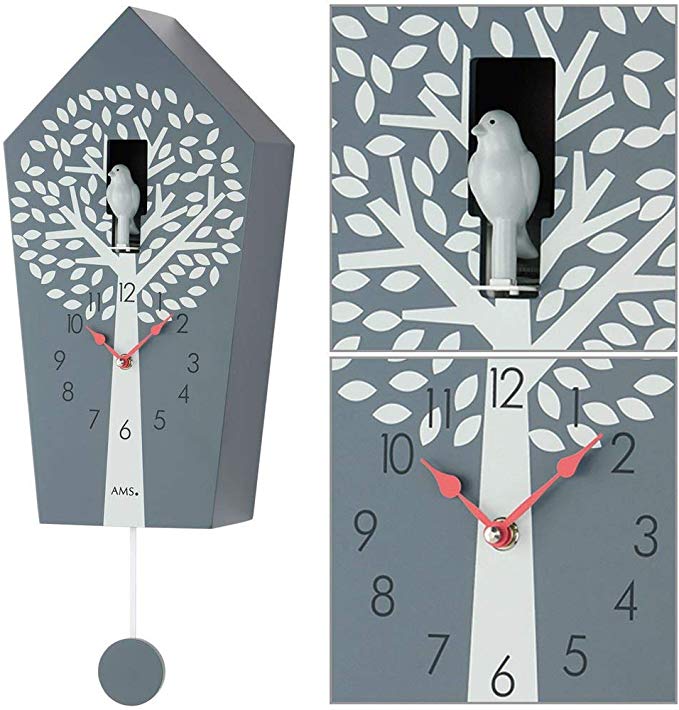 AMS wall clock, wood, gray, 20 x 39 x 11 cm
