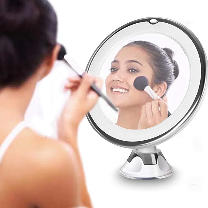 Circular LED Make Up Magnifying Mirror | 360° Rotation x10 Magnification | Suction Cup Base | M&W