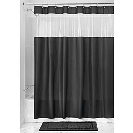 InterDesign Hitchcock PVC-Free EVA Shower Curtain, 72" x 72" - Black/Clear