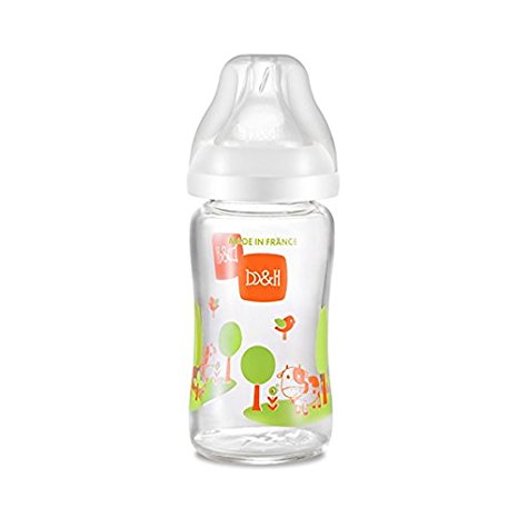 b&h Baby Bottle Feeder Feeding Easy Latch Nipple Thick Bottle with Silicon Cover For Bottle-Fed Babies Newborn Baby Glass Feeder (240mL)