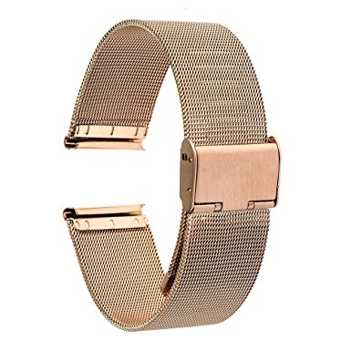 TRUMiRR 16mm Watchband Mesh Stainless Steel Metal Watch Band Strap Bracelet for Motorola Moto 360 2 (2nd Gen 42mm Women's 2015), with Tool and Spring Bar, Rose Gold