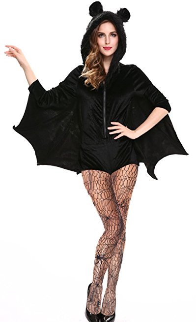 IYISS Women's Halloween Bat Costume Bodysuits with Pantyhose Stockings