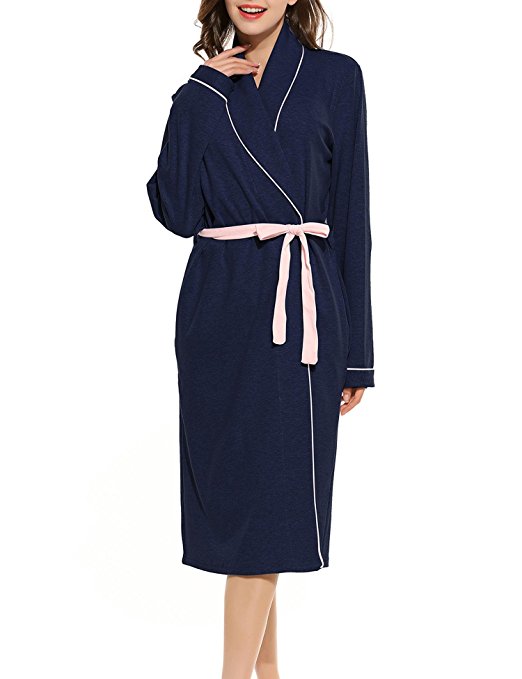 Ekouaer Women's Cotton Bathrobes Soft Kimono Robe Knee Legngth Spa Robe XS-XL