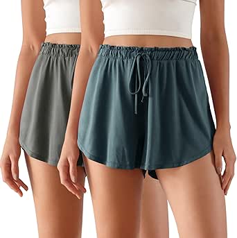 ODODOS 2-Pack Modal Soft Lounge Shorts for Women Drawstring High Waist Casual Sleepwear Lightweight Cozy Pajama Bottom