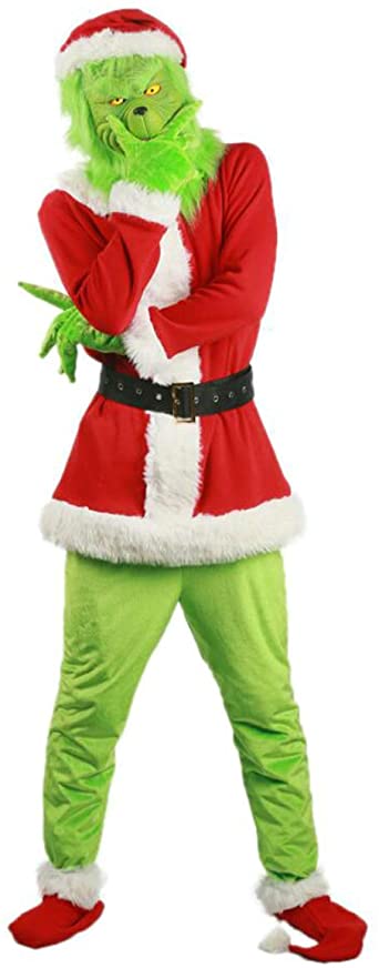 Adult Halloween Christmas Green Monster Costume ,7PCS Adult Santa Suit Set Santa Claus Outfit