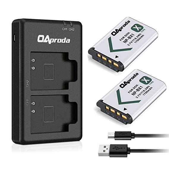 NP-BX1 OAproda Battery (2 Pack) and Rapid Dual USB Charger for Sony NP-BX1/M8 and Cyber-shot DSC-RX100, DSC-RX100 II/III/V/IV, DSC-RX100M II, DSC-RX1, DSC-RX1R, DSC-HX50V, DSC-HX300, HDR-CX405
