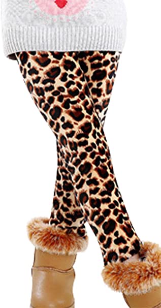 Toddlers Kids Girls Leopard Print Fleece Lined Legging Pants