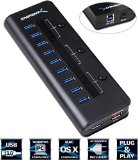 Sabrent High Speed 10 Port USB 30 HUB  5V 2A Smart Charging Port with 3 Power Switches LED Indicators and 12V 4A Power Adapter VIA VL812 Chipset HB-RUS1