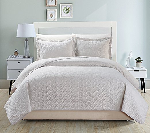 Chezmoi Collection Colin 3-piece Cotton Quilted Bedspread Coverlet Set (Queen, Sand)
