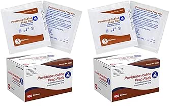 Dynarex Povidone-Iodine Prep Pads, Saturated with Povidone Iodine 10%, Medical-Grade Antiseptic Wipes Used for Prepping Prior Minor Procedures, Medium, 1 Case of 100 Prep Pads (Pack of 2)