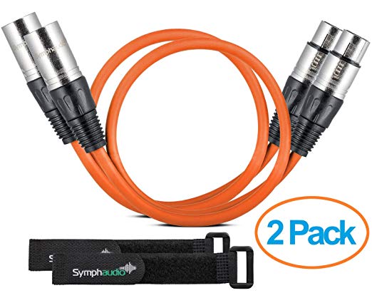 XLR Microphone Cable | 1.5 Feet | 2 Pack | Orange | 3-Pin Male to 3-Pin Female XLR Connector - Silver Plated Copper Wire Professional Audio Cable By Aurum Cables
