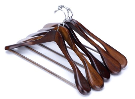 J.S. Hanger Gugertree Wooden Extra-Wide Shoulder Suit Hangers, Wood Coat Hangers Pant Hangers, Retro Finish, 5-Pack