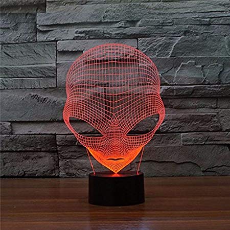 Prelight Optical Illusion 3D Pop-eyed Alien Shape LED Decorative light 7 Colors Changing Hologram Lamp Acrylic Night Light With Touch Switch Luminaria for Hotel/Room/Coffee bar/bar/KTV