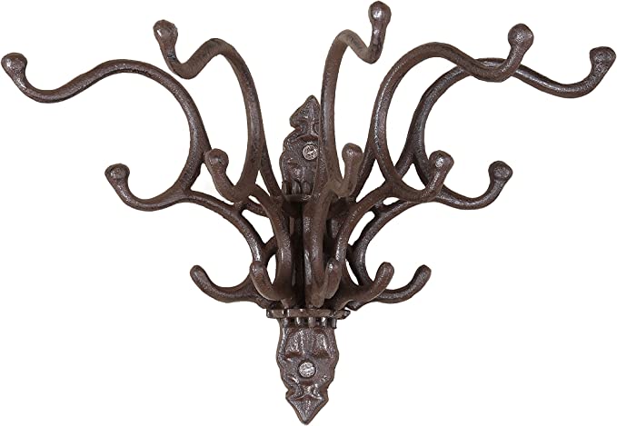 Creative Co-op HD5946 Antique Cast Iron Wall Hooks with Rust Finish
