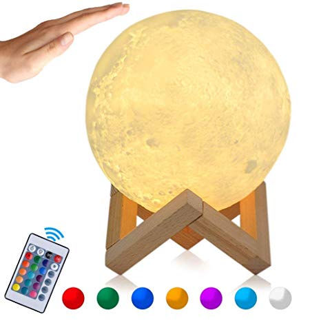 15 cm LED Moon Lamp 3D Print Moon Light with Remote Control,Portable Night Light Lamp with Touch Control, Built-in Battery, Dimmable, 16 RGB Moonligh Color, PLA PVC Material