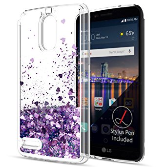 LG Stylo 3 Case,LG Stylo 3 Plus Case,Stylus 3 Liquid Case with HD Screen Protector,LeYi Cute Design with Moving Shiny Quicksand Glitter Girls Women Clear TPU Protective Case for LG LS777 ZX Purple