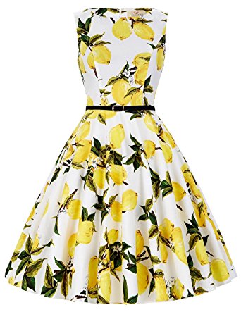 GRACE KARIN Boatneck Sleeveless Vintage Tea Dress With Belt