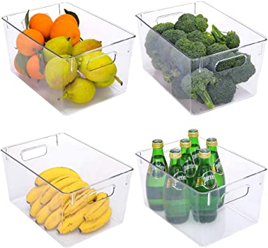 StorageWorks Large Clear Plastic Storage Bins, Food Storage Bins for Pantry, Kitchen or Cabinet, Pantry Storage Bins with Handles, BPA-Free, 11"L X 8"W X 6"H, 4-Pack