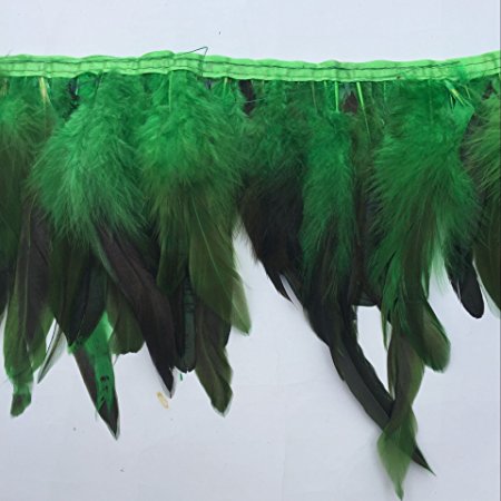 Shekyeon 2yards Rooster Feather Fringe Trim for Costume decoration (Green)