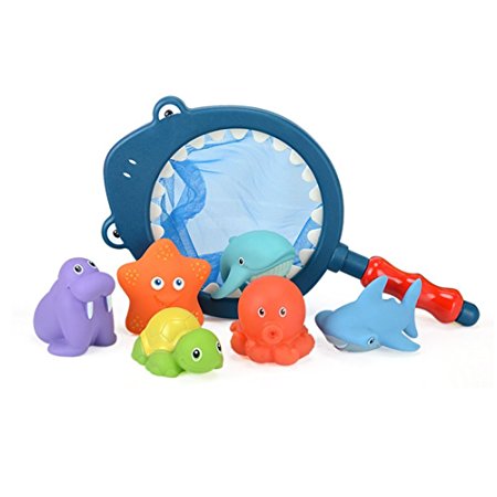 Mehome Bath Toy with Fishing Net Floating Animals Water Toy Baby Bathroom Pool Accessory for Kids 12 Months