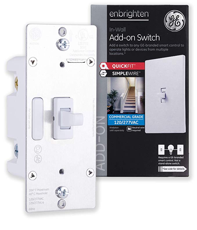 GE Enbrighten Add QuickFit and SimpleWire, in-Wall Toggle, Z-Wave ZigBee Wireless Smart Lighting Controls, NOT A STANDALONE Switch, 46200, White