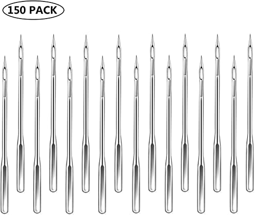 150 Pieces Sewing Machine Needles 65/9, 75/11, 90/14, 100/16, 110/18 Flat Shank Universal Regular Point Sewing Needles for Most Sewing Machine Supplies (Silver)